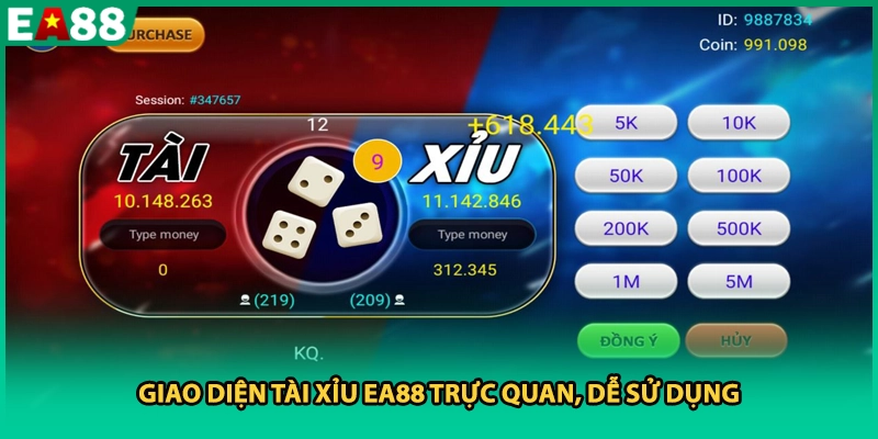 Giao diện Tài Xỉu EA88 trực quan, dễ sử dụng